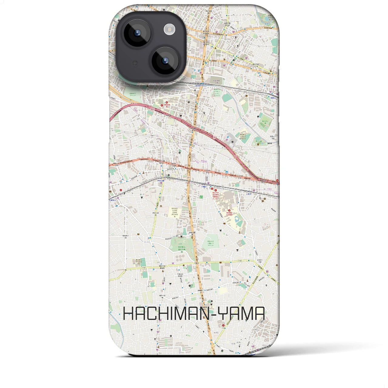 【八幡山】地図柄iPhoneケース（バックカバータイプ・ナチュラル）iPhone 14 Plus 用