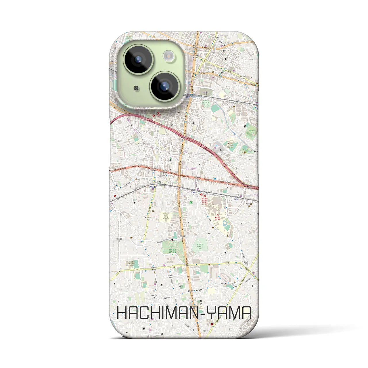 【八幡山】地図柄iPhoneケース（バックカバータイプ・ナチュラル）iPhone 15 用