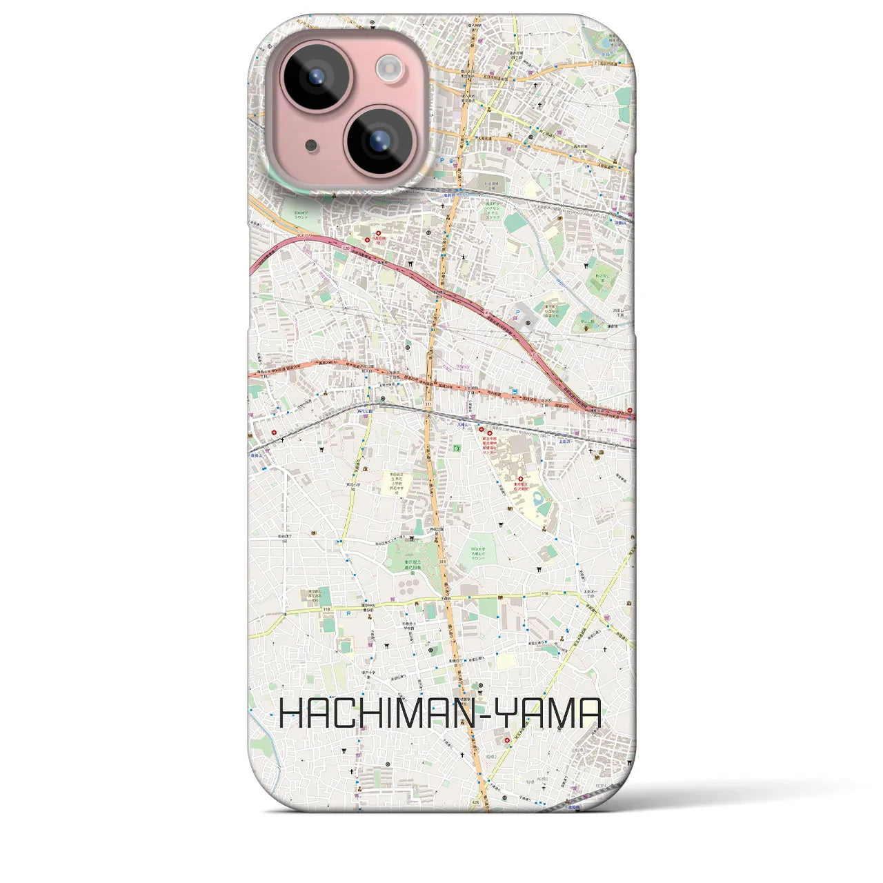 【八幡山】地図柄iPhoneケース（バックカバータイプ・ナチュラル）iPhone 15 Plus 用