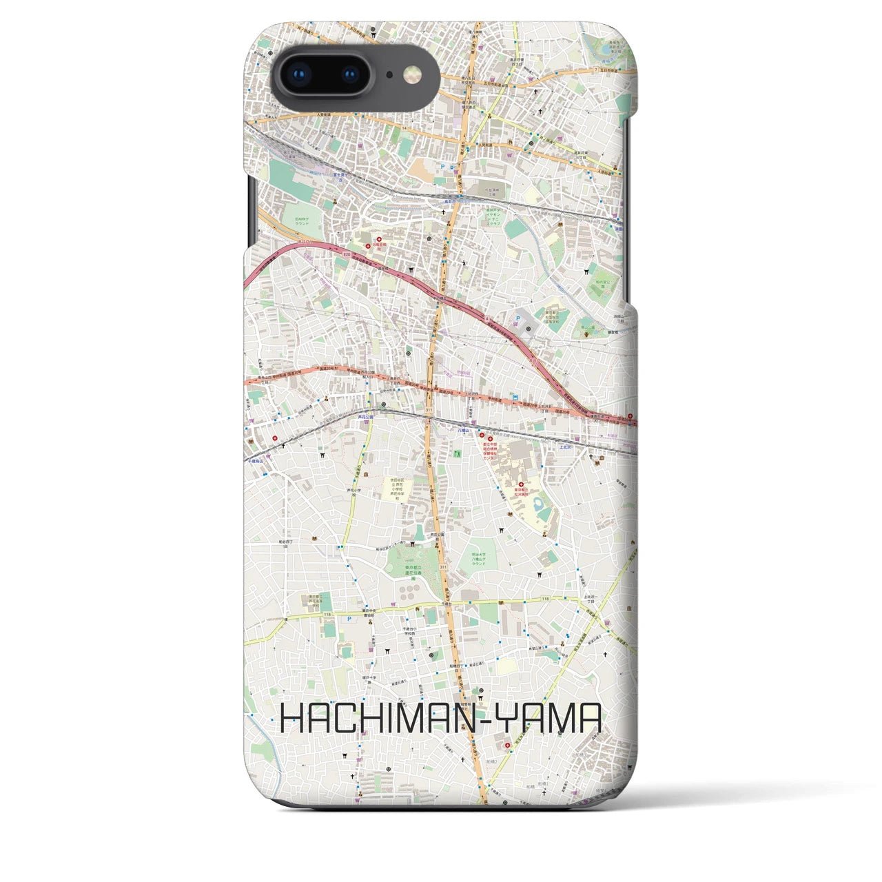 【八幡山】地図柄iPhoneケース（バックカバータイプ・ナチュラル）iPhone 8Plus /7Plus / 6sPlus / 6Plus 用