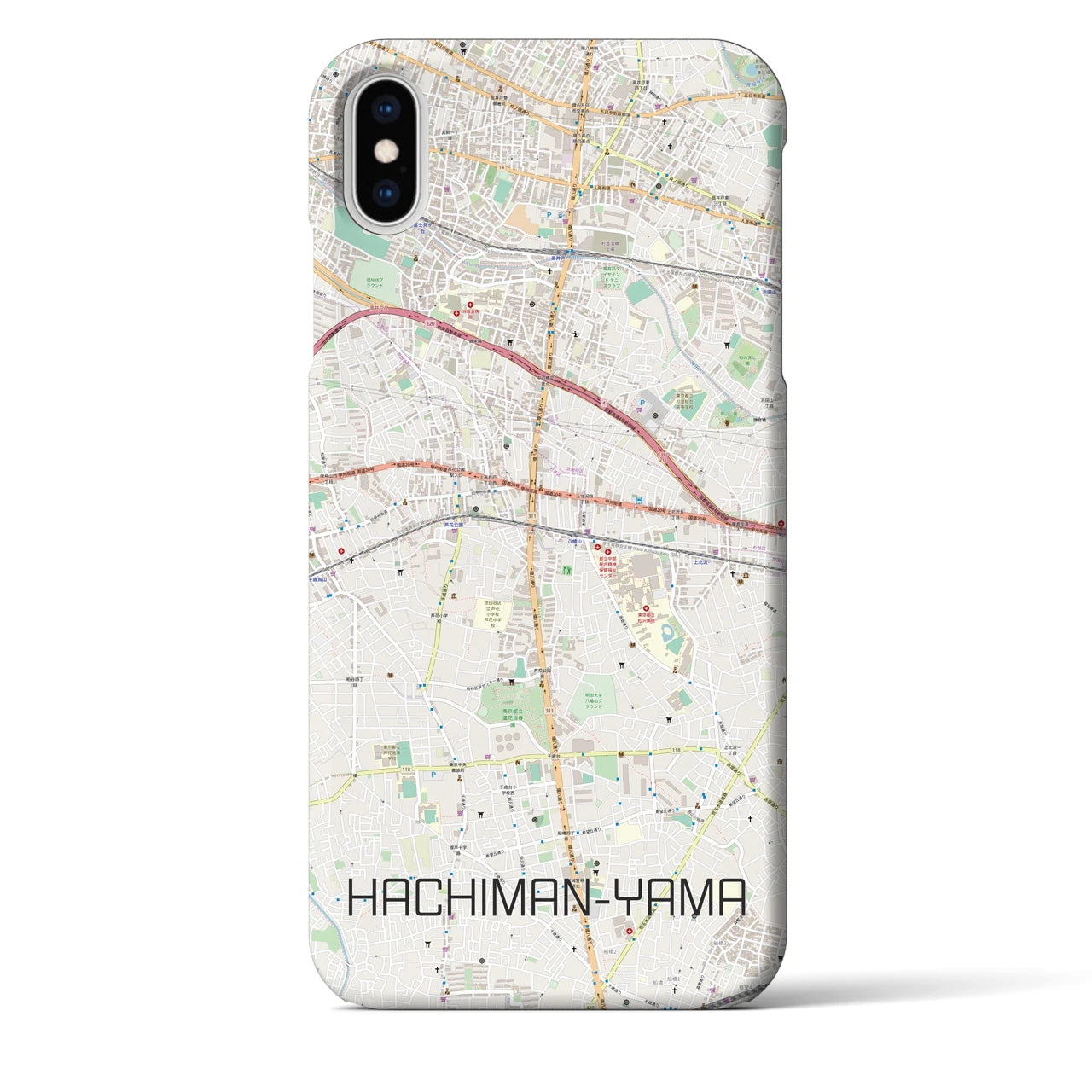 【八幡山】地図柄iPhoneケース（バックカバータイプ・ナチュラル）iPhone XS Max 用