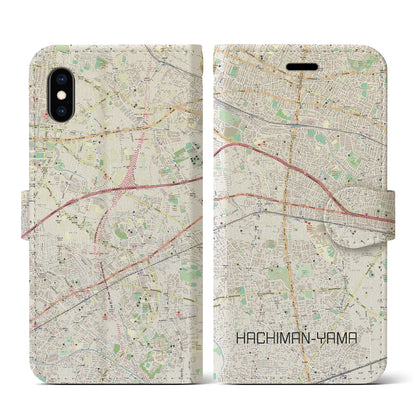 【八幡山（東京都）】地図柄iPhoneケース（手帳タイプ）ナチュラル・iPhone XS / X 用