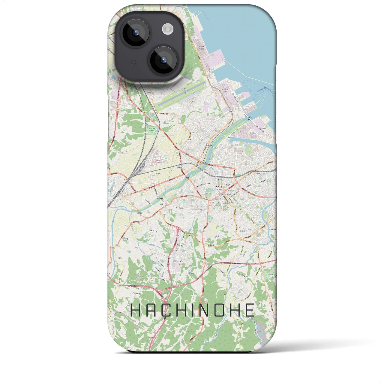 【八戸】地図柄iPhoneケース（バックカバータイプ・ナチュラル）iPhone 14 Plus 用