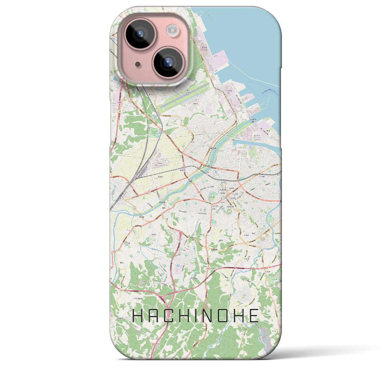 【八戸】地図柄iPhoneケース（バックカバータイプ・ナチュラル）iPhone 15 Plus 用