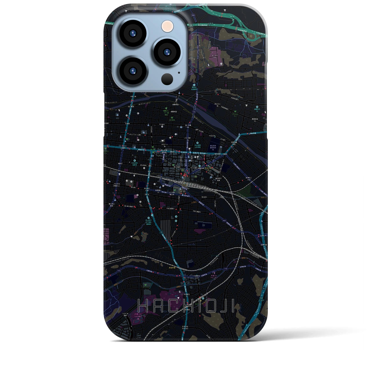 【八王子】地図柄iPhoneケース（バックカバータイプ・ブラック）iPhone 13 Pro Max 用