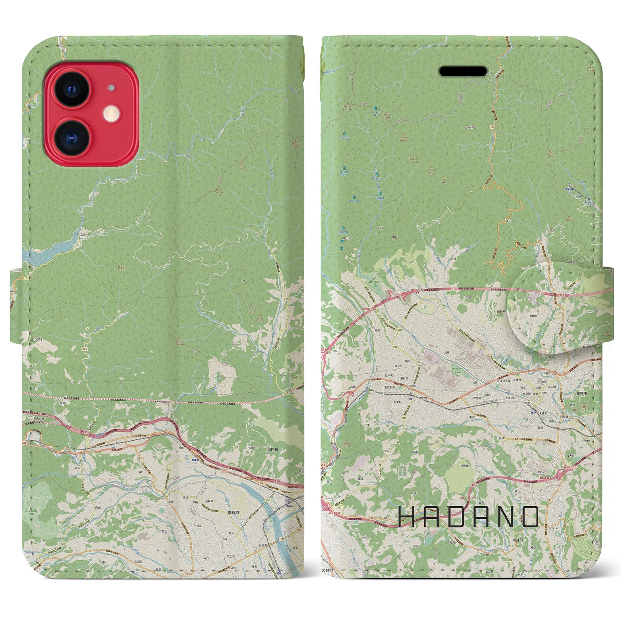【秦野】地図柄iPhoneケース（手帳両面タイプ・ナチュラル）iPhone 11 用