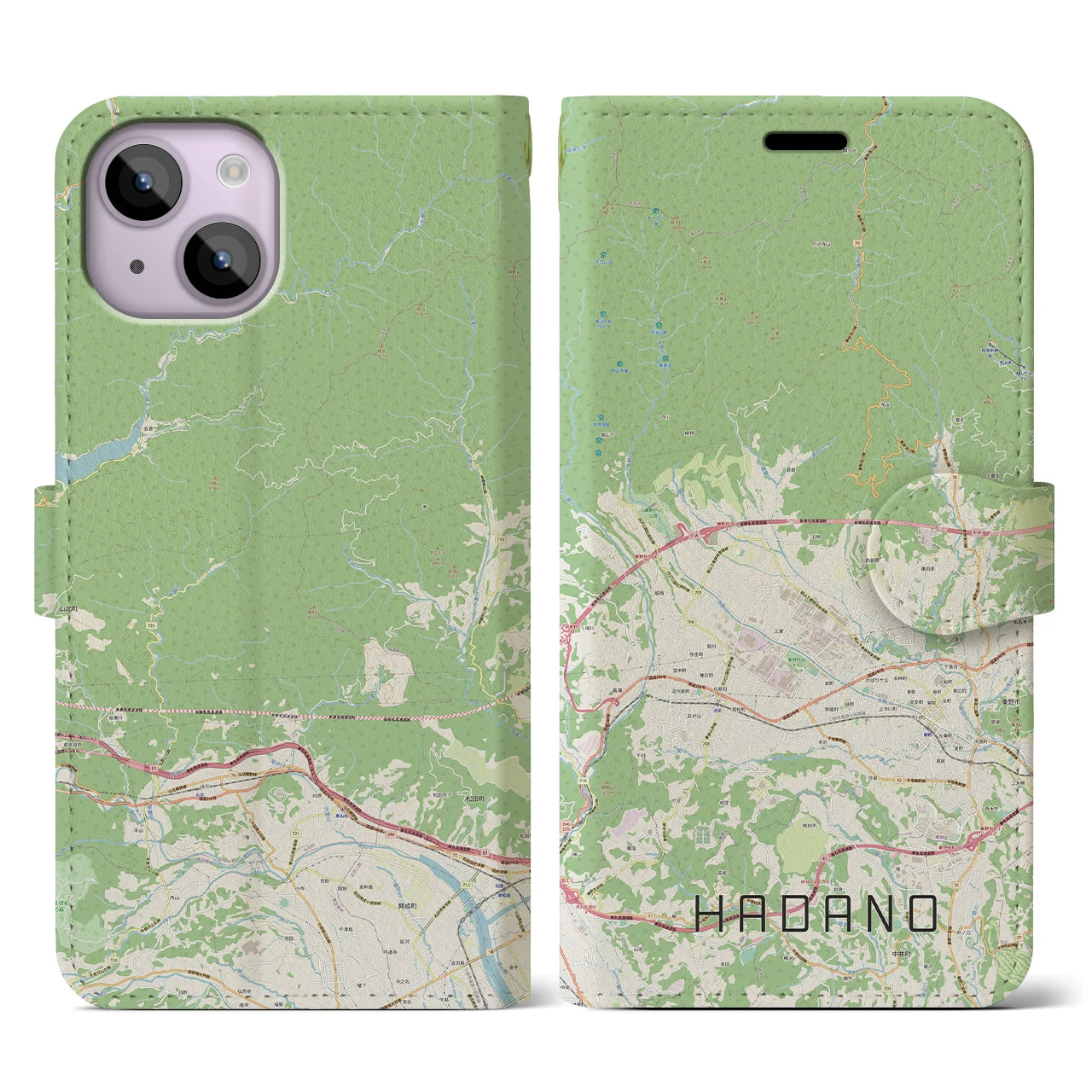 【秦野】地図柄iPhoneケース（手帳両面タイプ・ナチュラル）iPhone 14 用