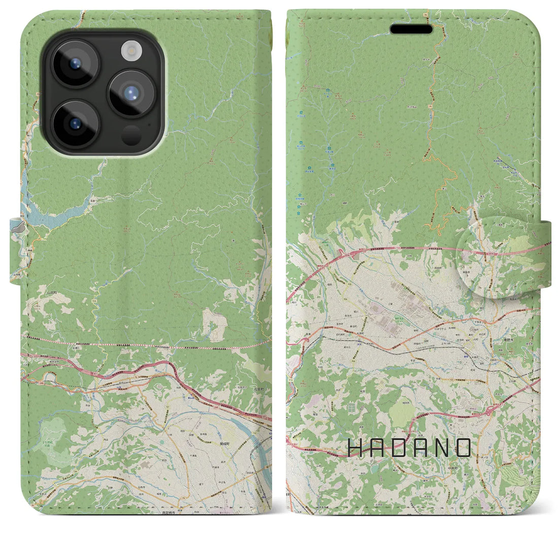【秦野】地図柄iPhoneケース（手帳両面タイプ・ナチュラル）iPhone 15 Pro Max 用