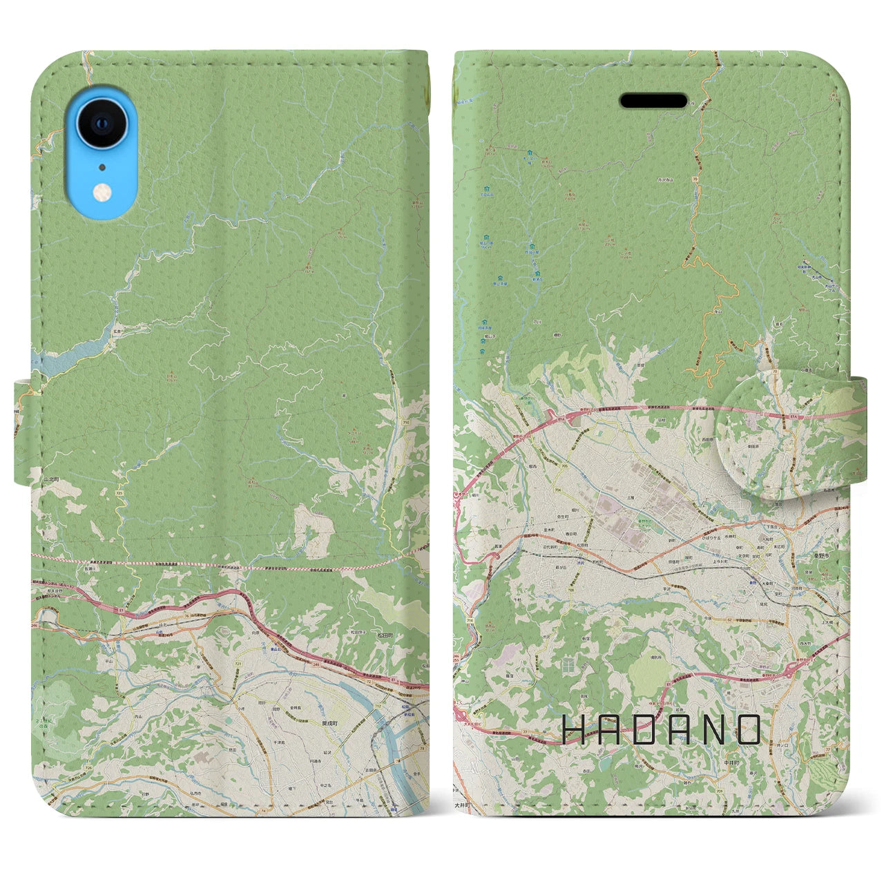 【秦野】地図柄iPhoneケース（手帳両面タイプ・ナチュラル）iPhone XR 用