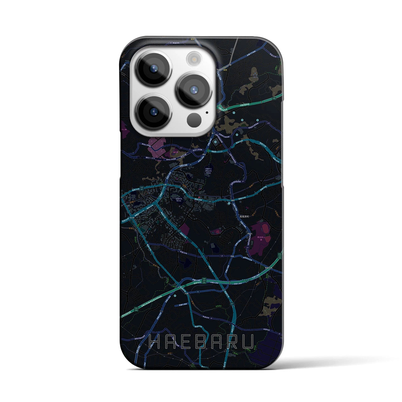 【南風原】地図柄iPhoneケース（バックカバータイプ・ブラック）iPhone 14 Pro 用