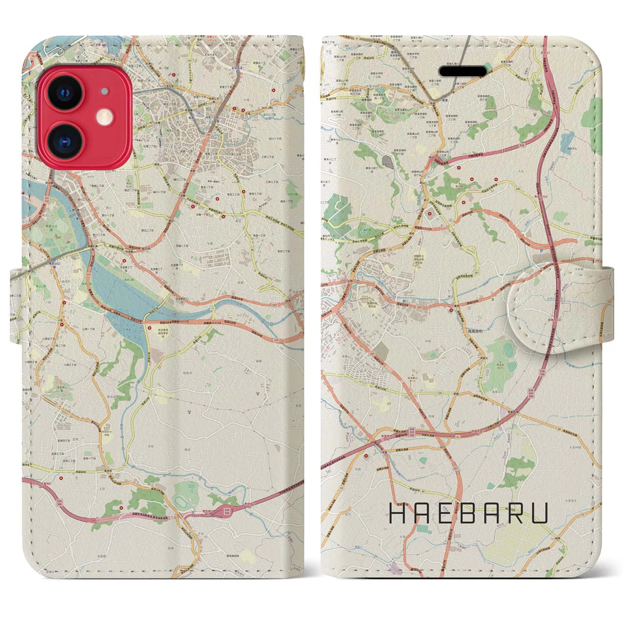 【南風原】地図柄iPhoneケース（手帳両面タイプ・ナチュラル）iPhone 11 用