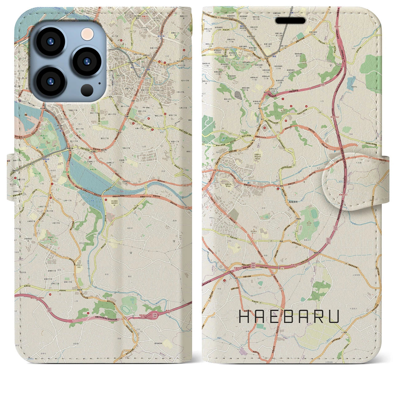 【南風原】地図柄iPhoneケース（手帳両面タイプ・ナチュラル）iPhone 13 Pro Max 用