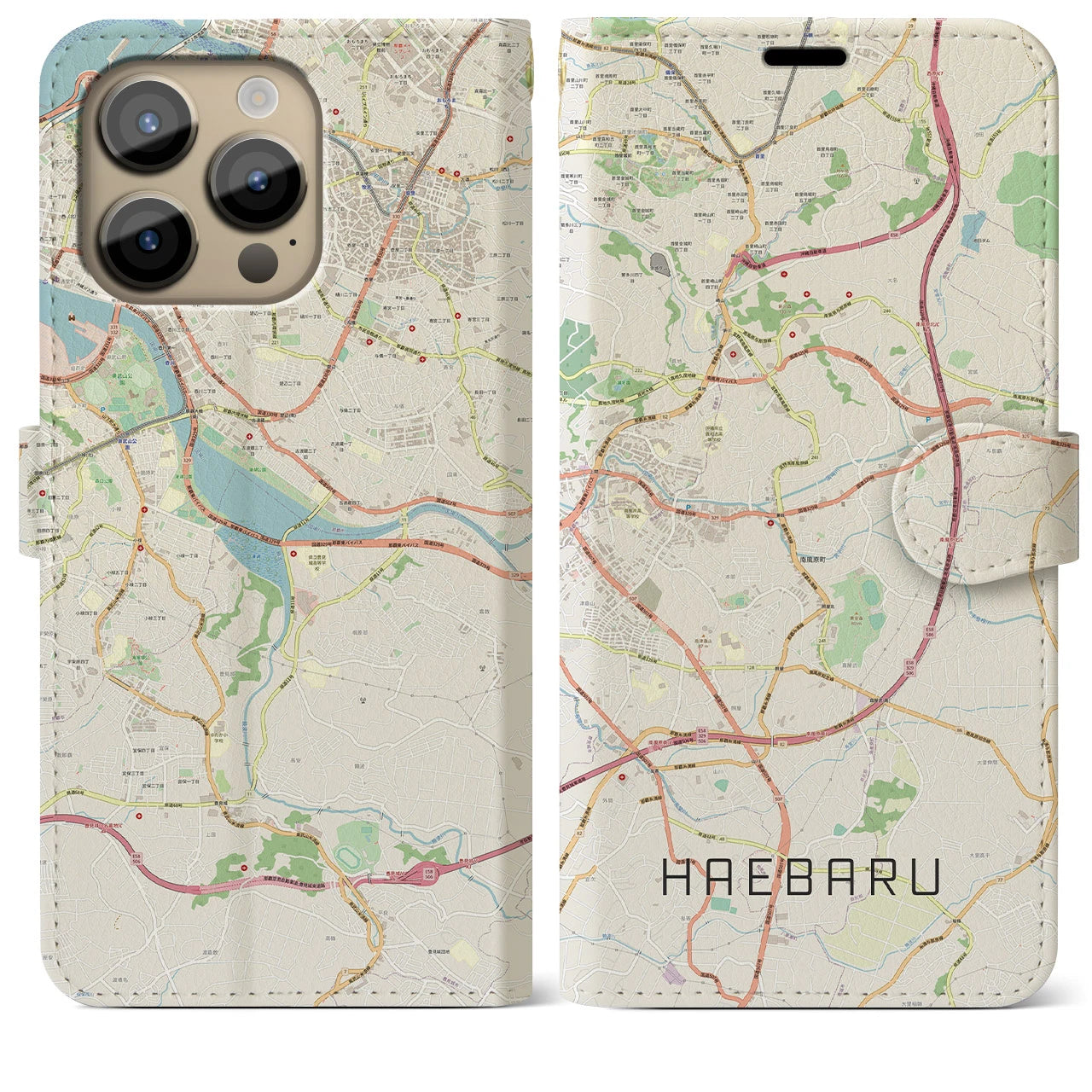 【南風原】地図柄iPhoneケース（手帳両面タイプ・ナチュラル）iPhone 14 Pro Max 用