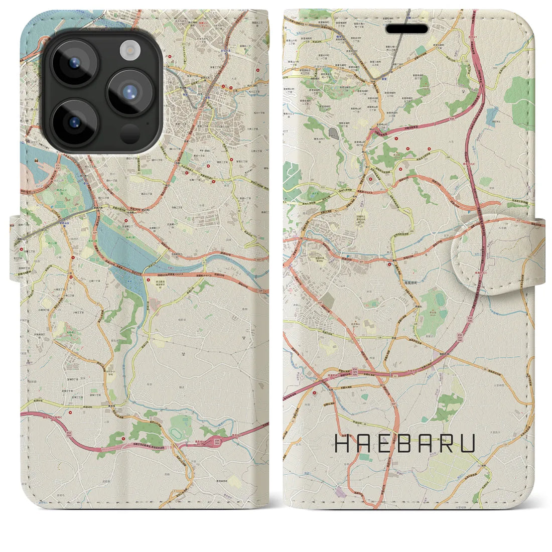 【南風原】地図柄iPhoneケース（手帳両面タイプ・ナチュラル）iPhone 15 Pro Max 用