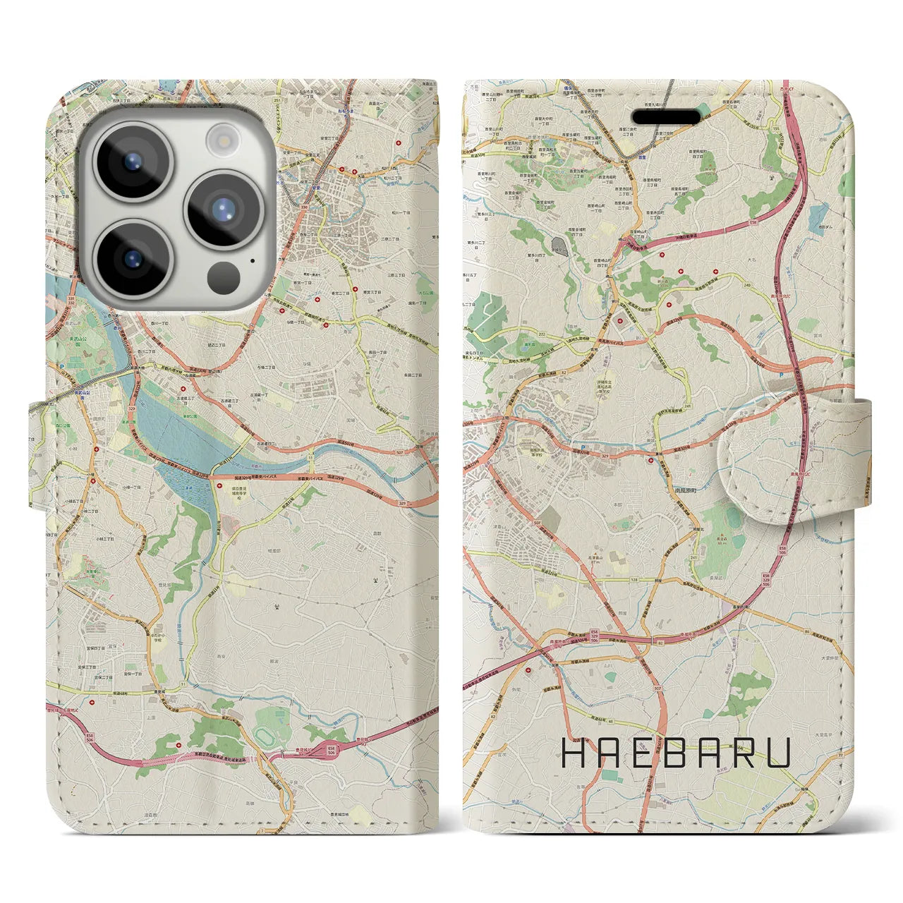 【南風原】地図柄iPhoneケース（手帳両面タイプ・ナチュラル）iPhone 15 Pro 用