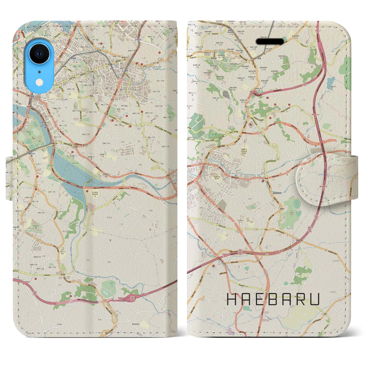 【南風原】地図柄iPhoneケース（手帳両面タイプ・ナチュラル）iPhone XR 用