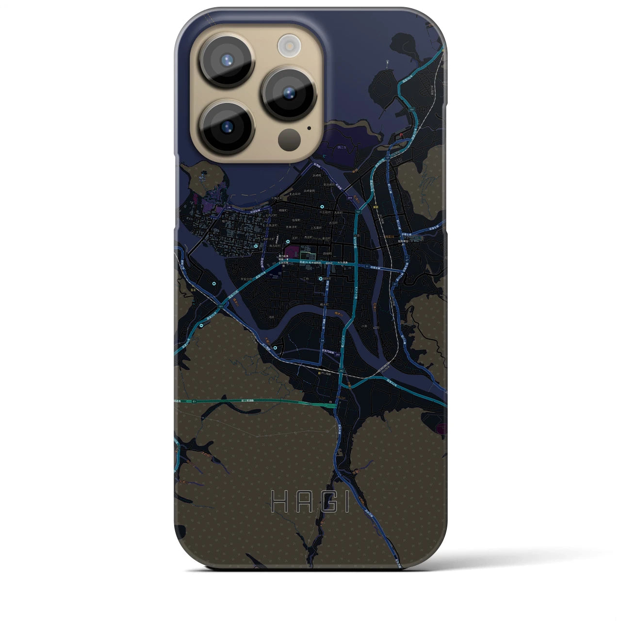 【萩2】地図柄iPhoneケース（バックカバータイプ・ブラック）iPhone 14 Pro Max 用