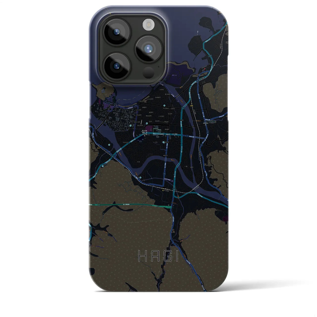 【萩2】地図柄iPhoneケース（バックカバータイプ・ブラック）iPhone 15 Pro Max 用