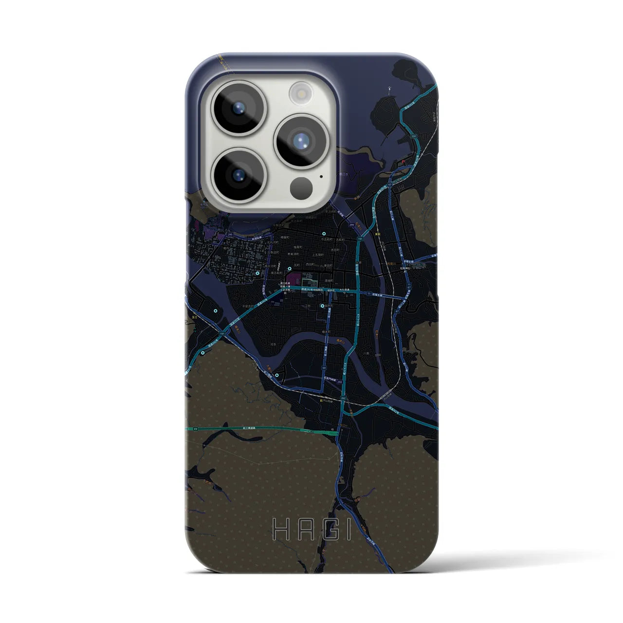 【萩2】地図柄iPhoneケース（バックカバータイプ・ブラック）iPhone 15 Pro 用