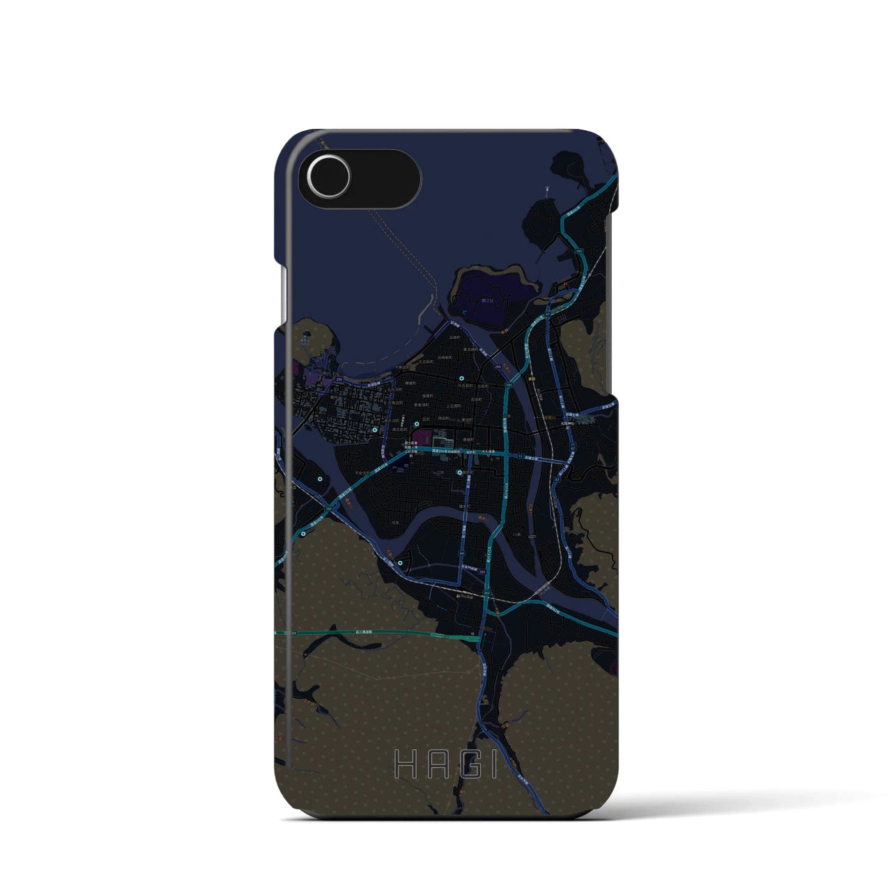 【萩2】地図柄iPhoneケース（バックカバータイプ・ブラック）iPhone SE（第3 / 第2世代） / 8 / 7 / 6s / 6 用