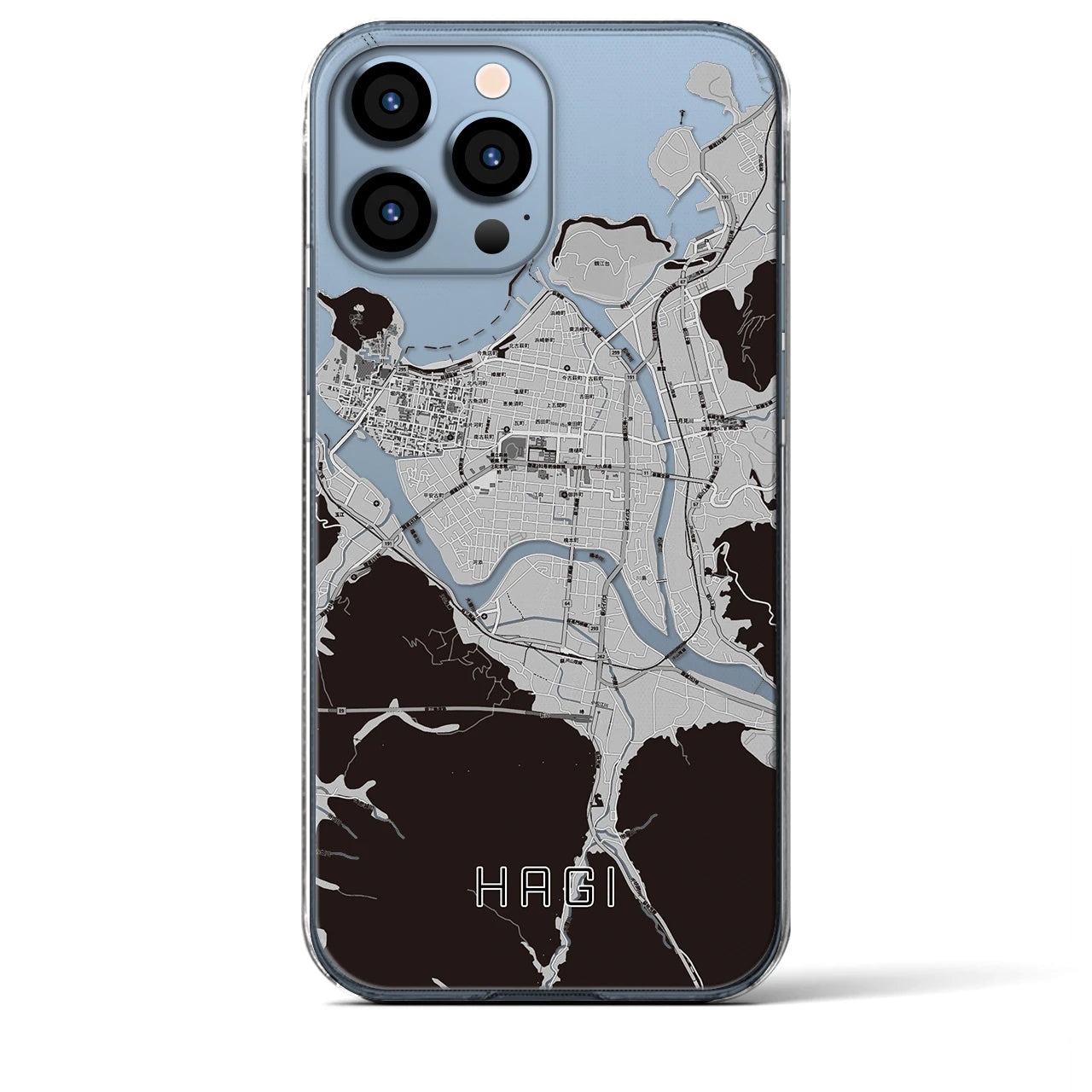 【萩2】地図柄iPhoneケース（クリアタイプ・モノトーン）iPhone 13 Pro Max 用