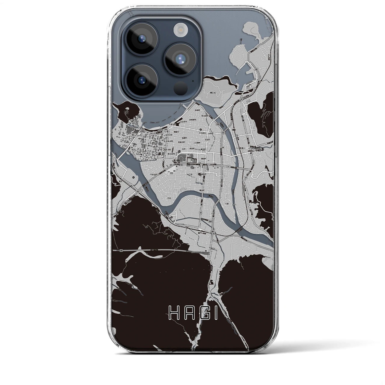 【萩2】地図柄iPhoneケース（クリアタイプ・モノトーン）iPhone 15 Pro Max 用