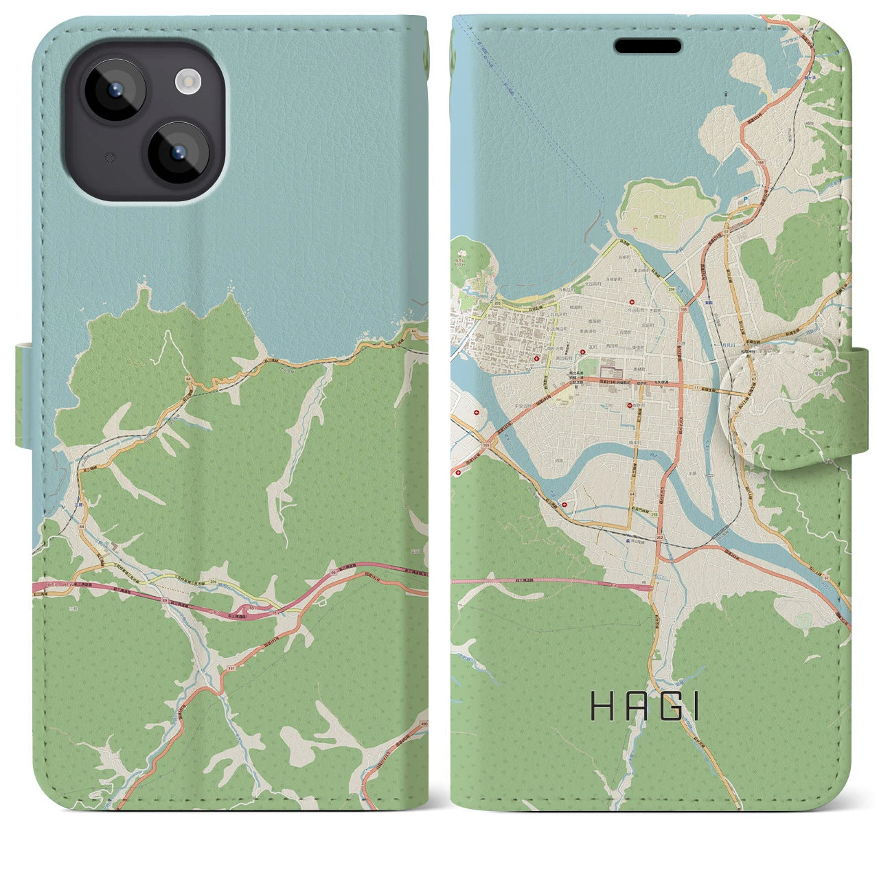 【萩2】地図柄iPhoneケース（手帳両面タイプ・ナチュラル）iPhone 14 Plus 用