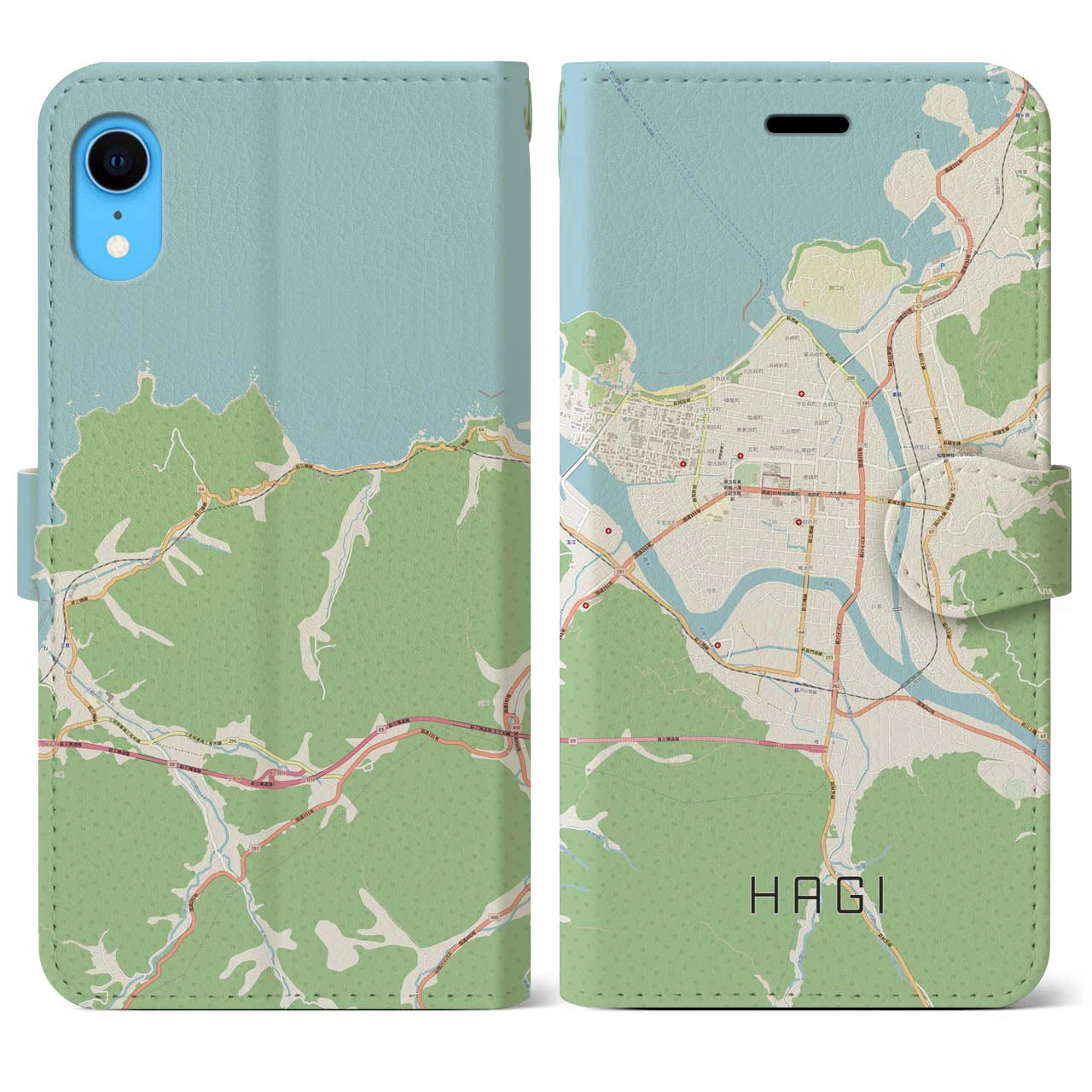 【萩2】地図柄iPhoneケース（手帳両面タイプ・ナチュラル）iPhone XR 用
