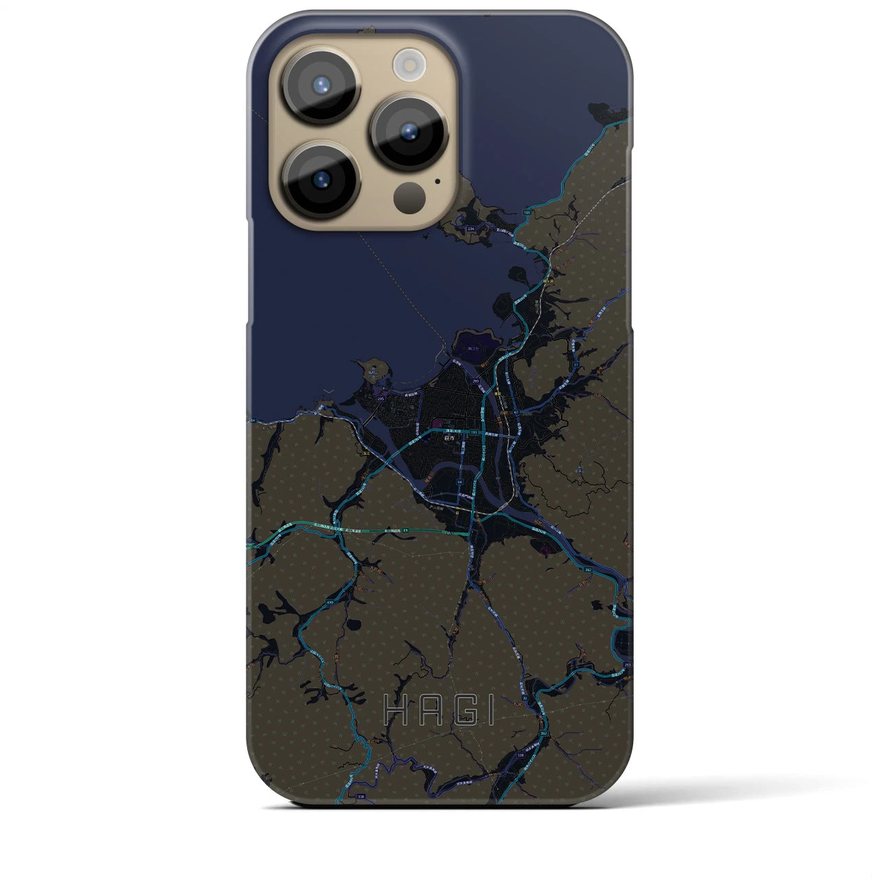 【萩】地図柄iPhoneケース（バックカバータイプ・ブラック）iPhone 14 Pro Max 用