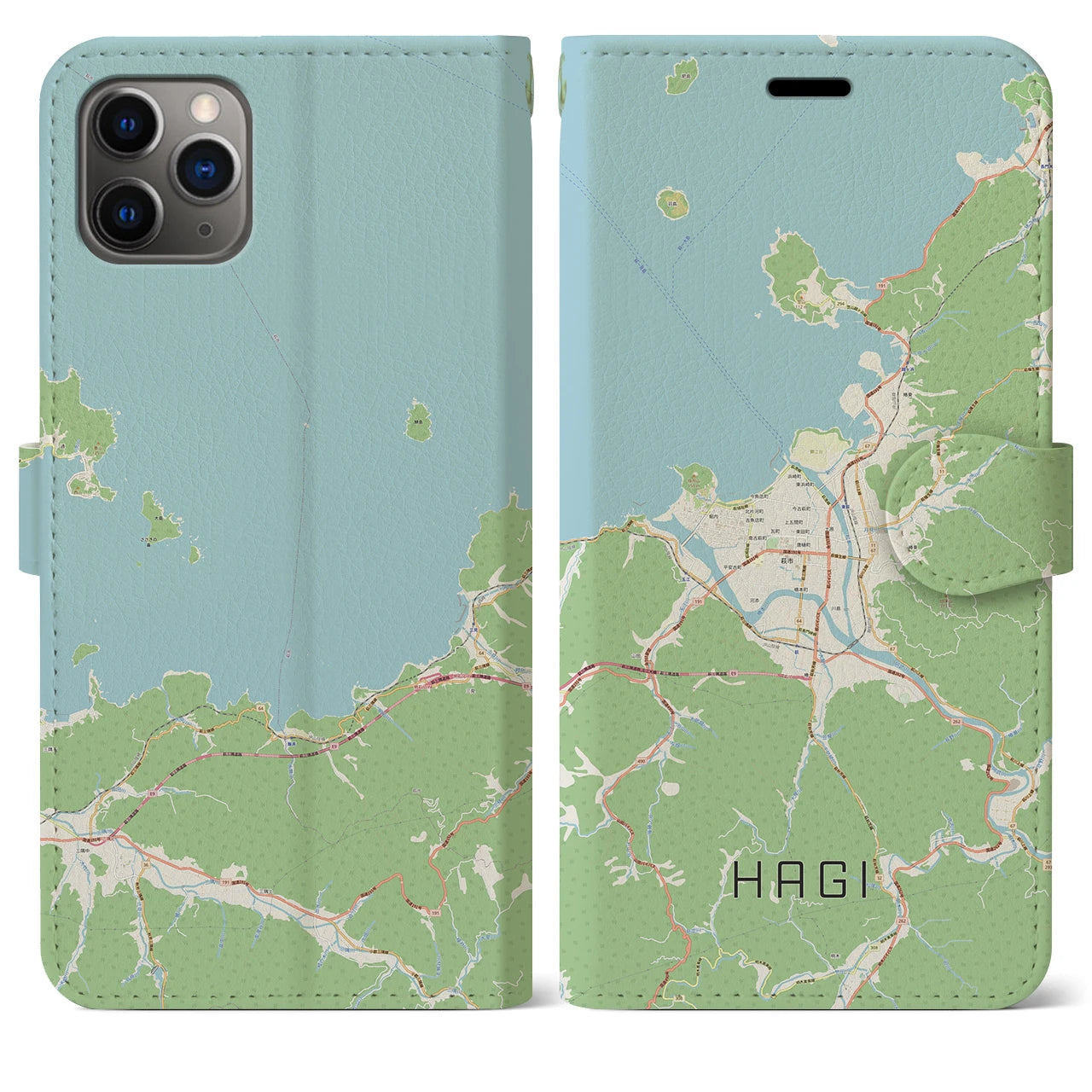 【萩】地図柄iPhoneケース（手帳両面タイプ・ナチュラル）iPhone 11 Pro Max 用