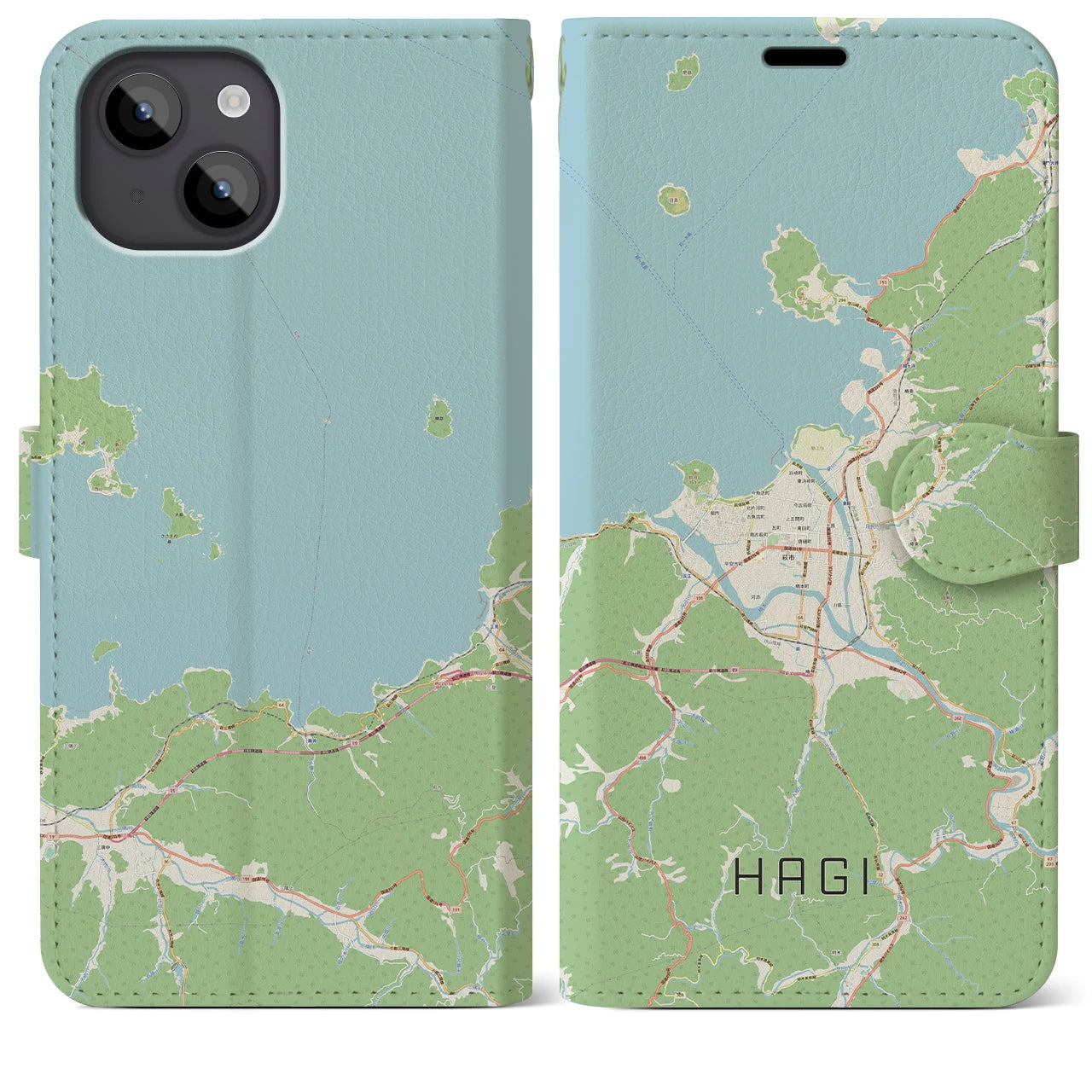 【萩】地図柄iPhoneケース（手帳両面タイプ・ナチュラル）iPhone 14 Plus 用