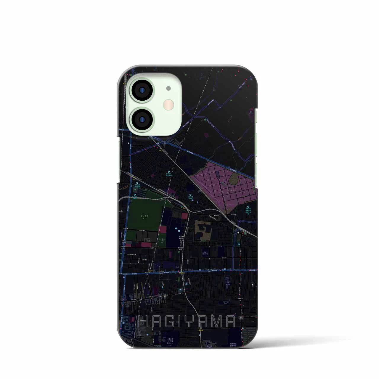 【萩山】地図柄iPhoneケース（バックカバータイプ・ブラック）iPhone 12 mini 用