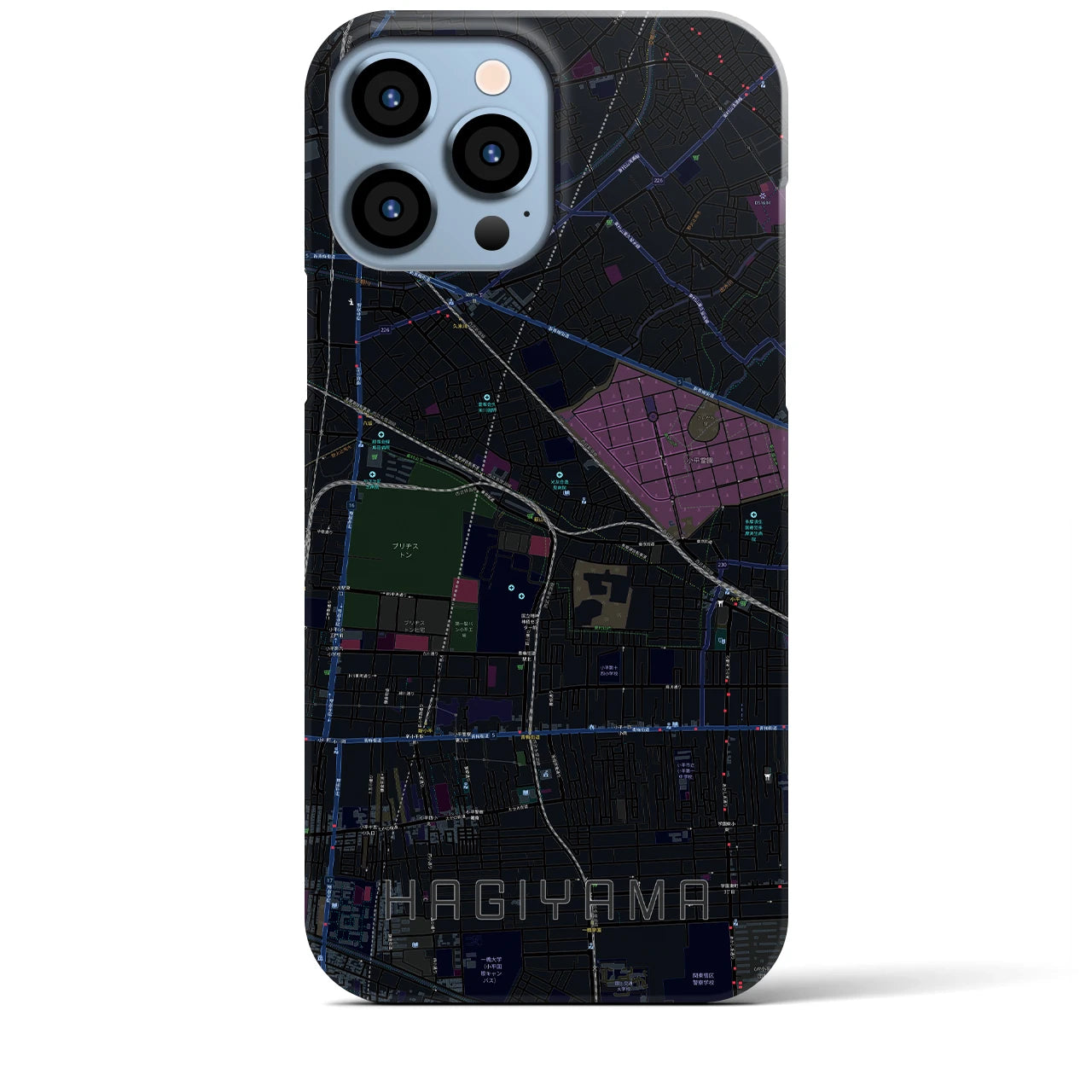 【萩山】地図柄iPhoneケース（バックカバータイプ・ブラック）iPhone 13 Pro Max 用