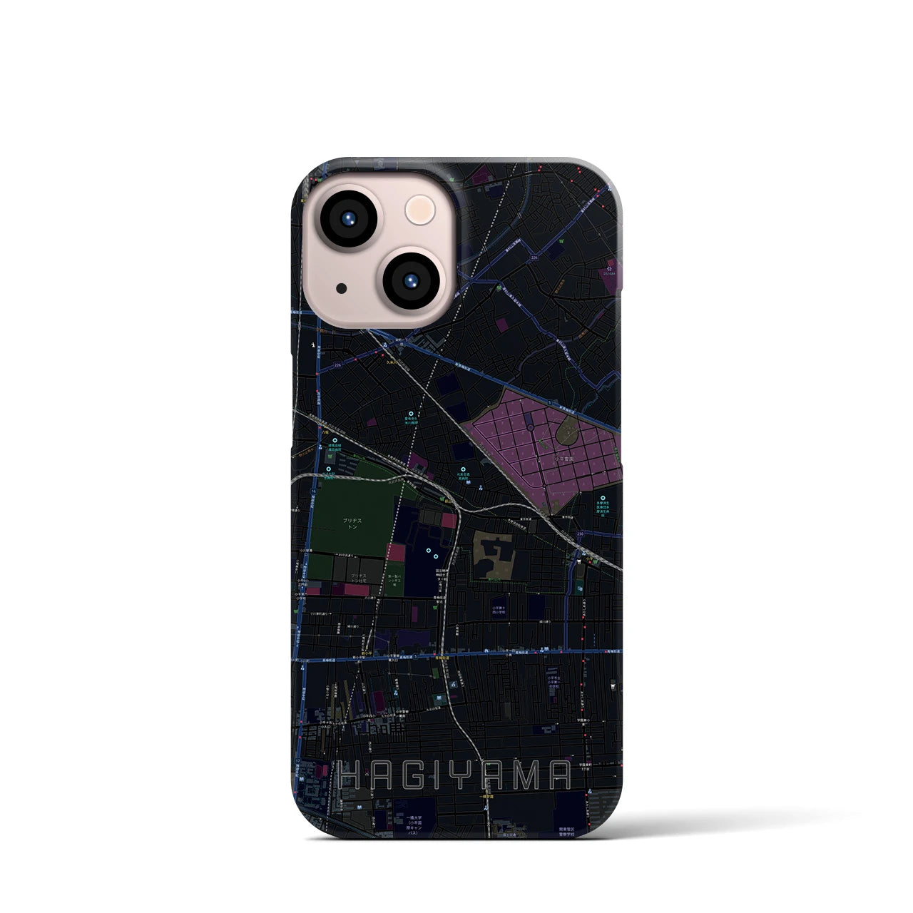 【萩山】地図柄iPhoneケース（バックカバータイプ・ブラック）iPhone 13 mini 用