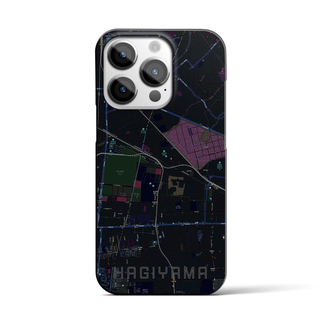 【萩山】地図柄iPhoneケース（バックカバータイプ・ブラック）iPhone 14 Pro 用