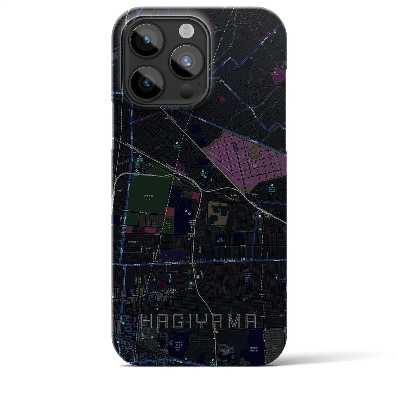 【萩山】地図柄iPhoneケース（バックカバータイプ・ブラック）iPhone 15 Pro Max 用