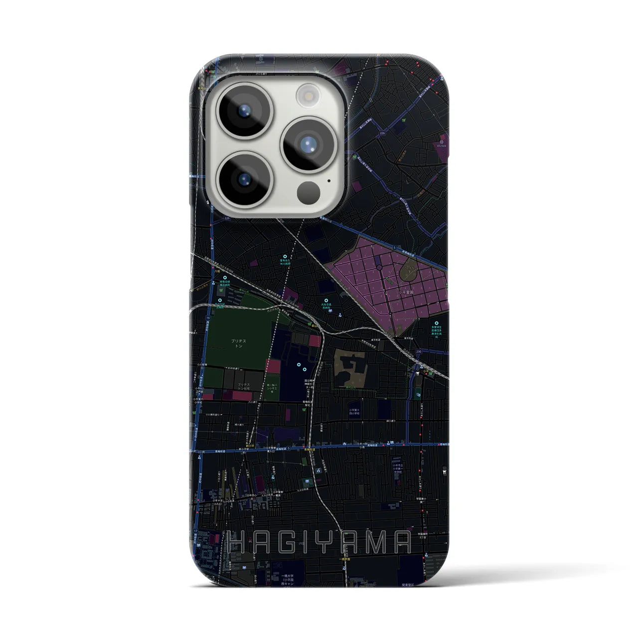 【萩山】地図柄iPhoneケース（バックカバータイプ・ブラック）iPhone 15 Pro 用