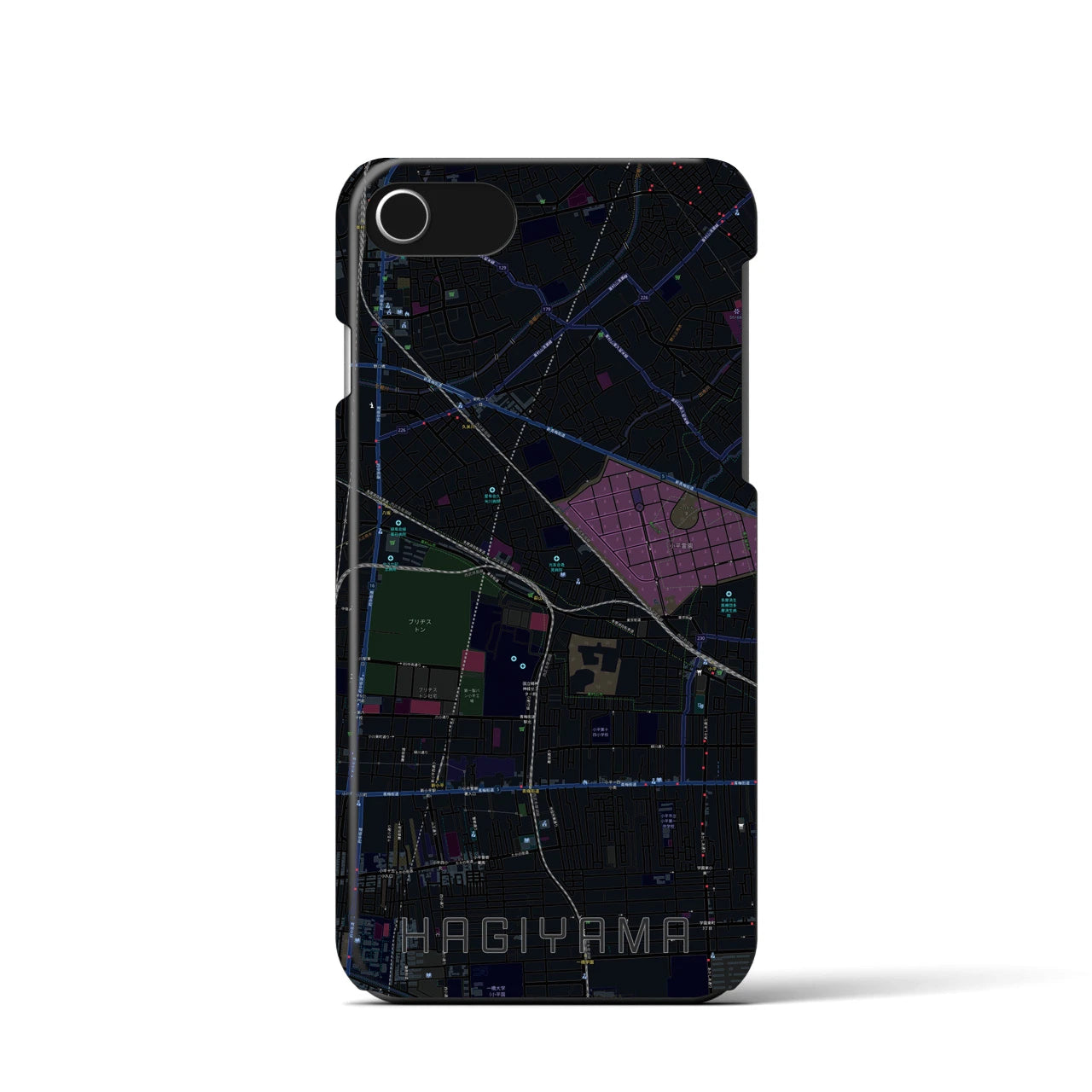 【萩山】地図柄iPhoneケース（バックカバータイプ・ブラック）iPhone SE（第3 / 第2世代） / 8 / 7 / 6s / 6 用