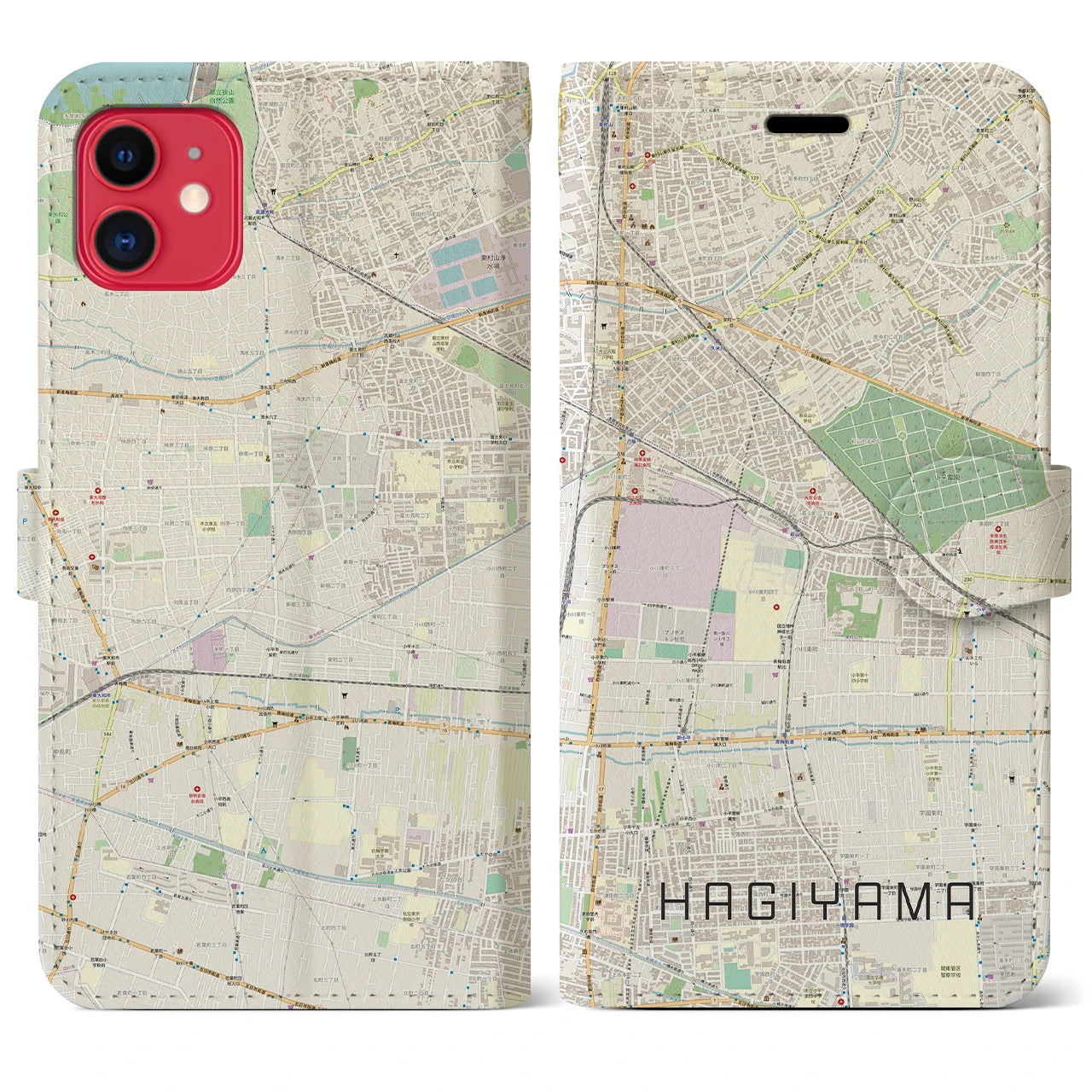 【萩山】地図柄iPhoneケース（手帳両面タイプ・ナチュラル）iPhone 11 用
