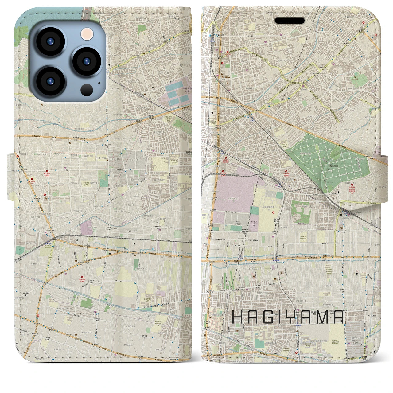 【萩山】地図柄iPhoneケース（手帳両面タイプ・ナチュラル）iPhone 13 Pro Max 用
