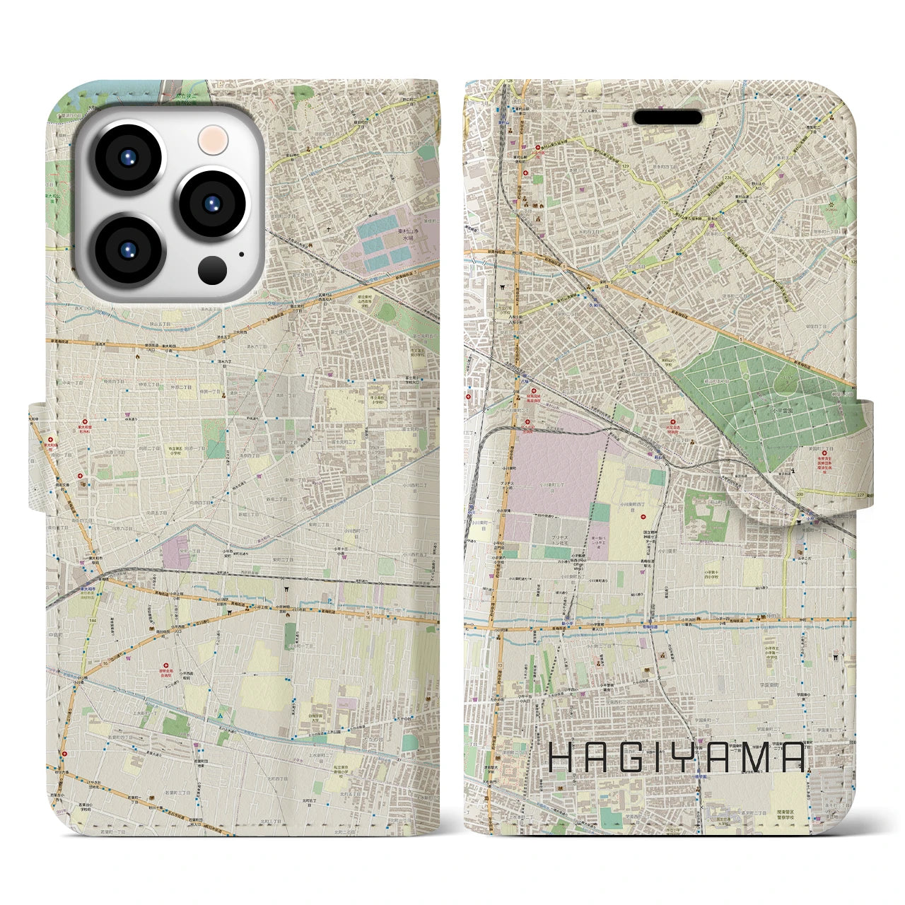 【萩山】地図柄iPhoneケース（手帳両面タイプ・ナチュラル）iPhone 13 Pro 用
