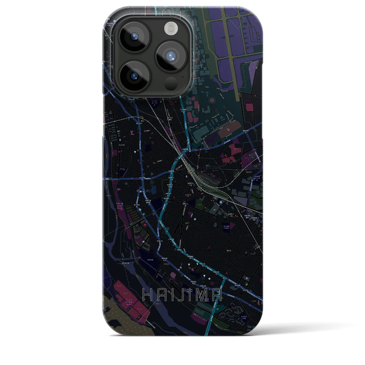 【拝島】地図柄iPhoneケース（バックカバータイプ・ブラック）iPhone 15 Pro Max 用