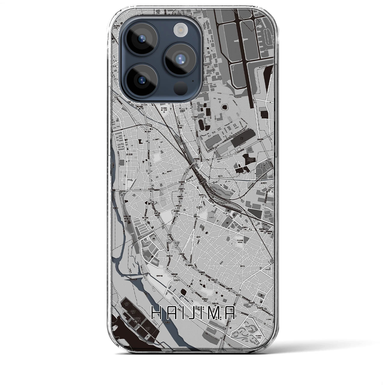 【拝島】地図柄iPhoneケース（クリアタイプ・モノトーン）iPhone 15 Pro Max 用