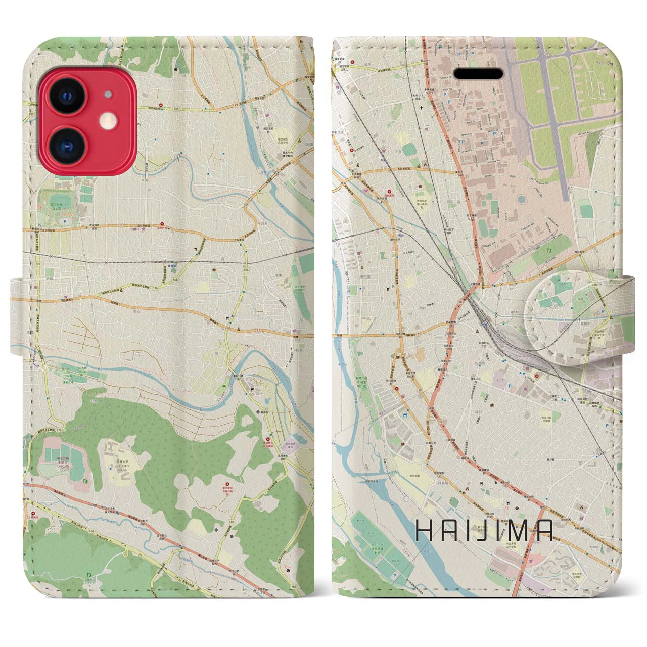 【拝島】地図柄iPhoneケース（手帳両面タイプ・ナチュラル）iPhone 11 用