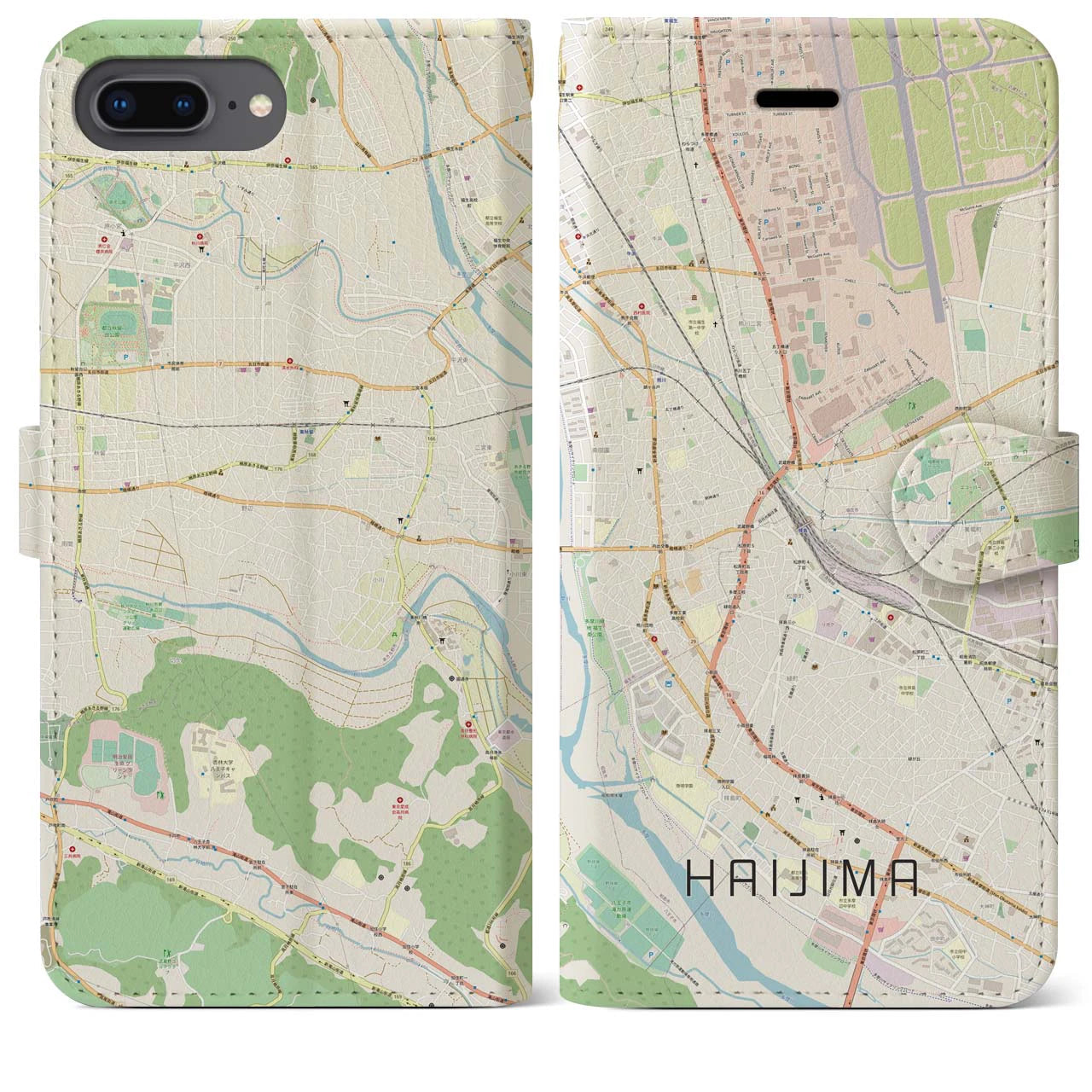 【拝島】地図柄iPhoneケース（手帳両面タイプ・ナチュラル）iPhone 8Plus /7Plus / 6sPlus / 6Plus 用
