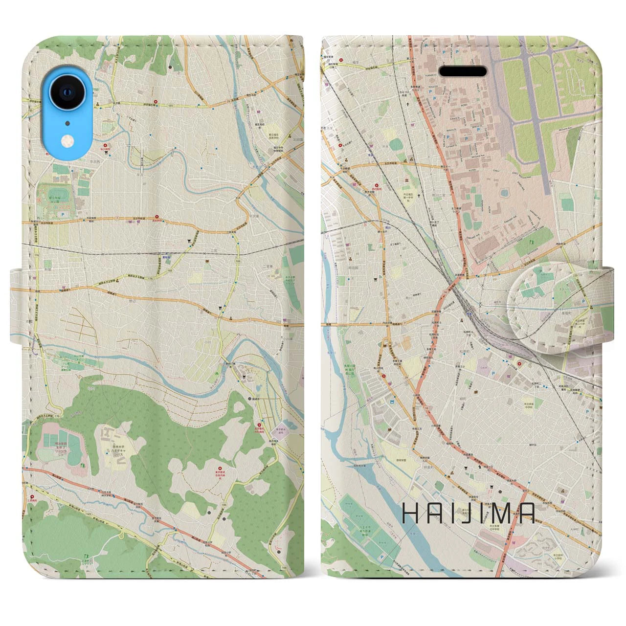 【拝島】地図柄iPhoneケース（手帳両面タイプ・ナチュラル）iPhone XR 用