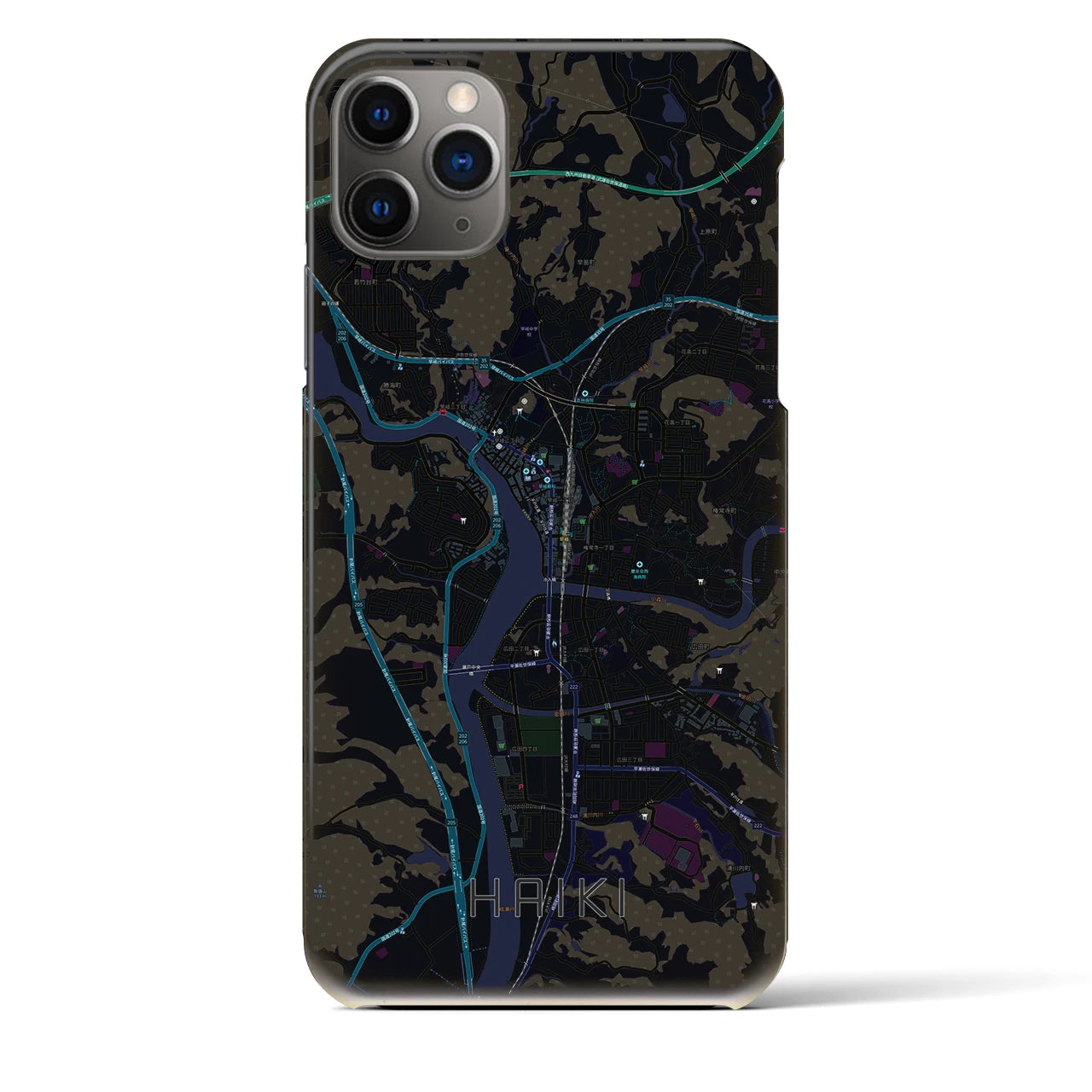 【早岐】地図柄iPhoneケース（バックカバータイプ・ブラック）iPhone 11 Pro Max 用