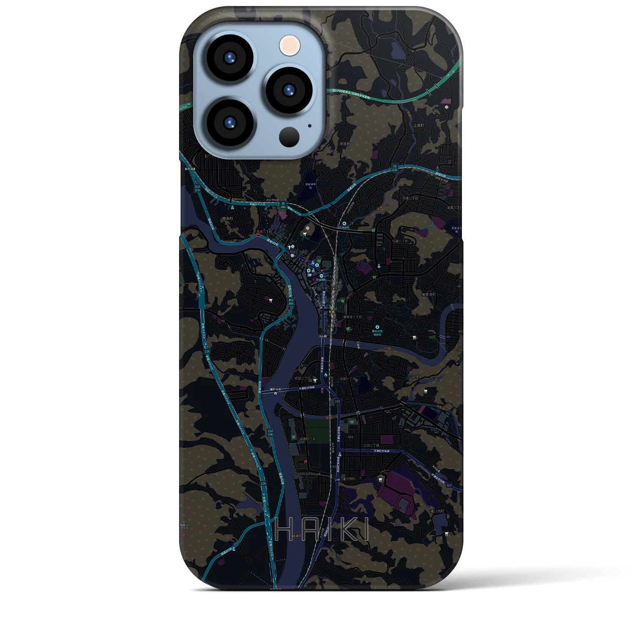【早岐】地図柄iPhoneケース（バックカバータイプ・ブラック）iPhone 13 Pro Max 用