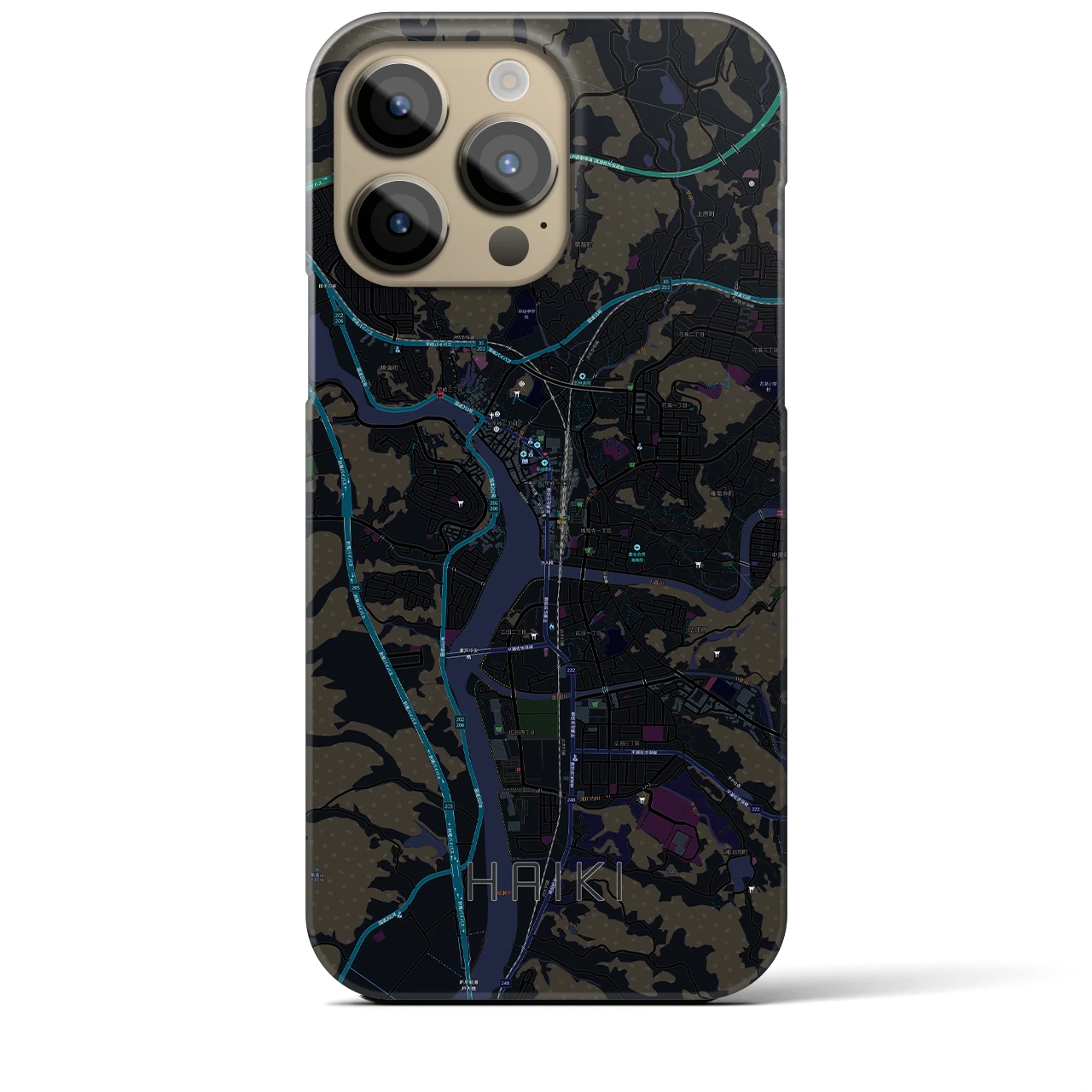 【早岐】地図柄iPhoneケース（バックカバータイプ・ブラック）iPhone 14 Pro Max 用