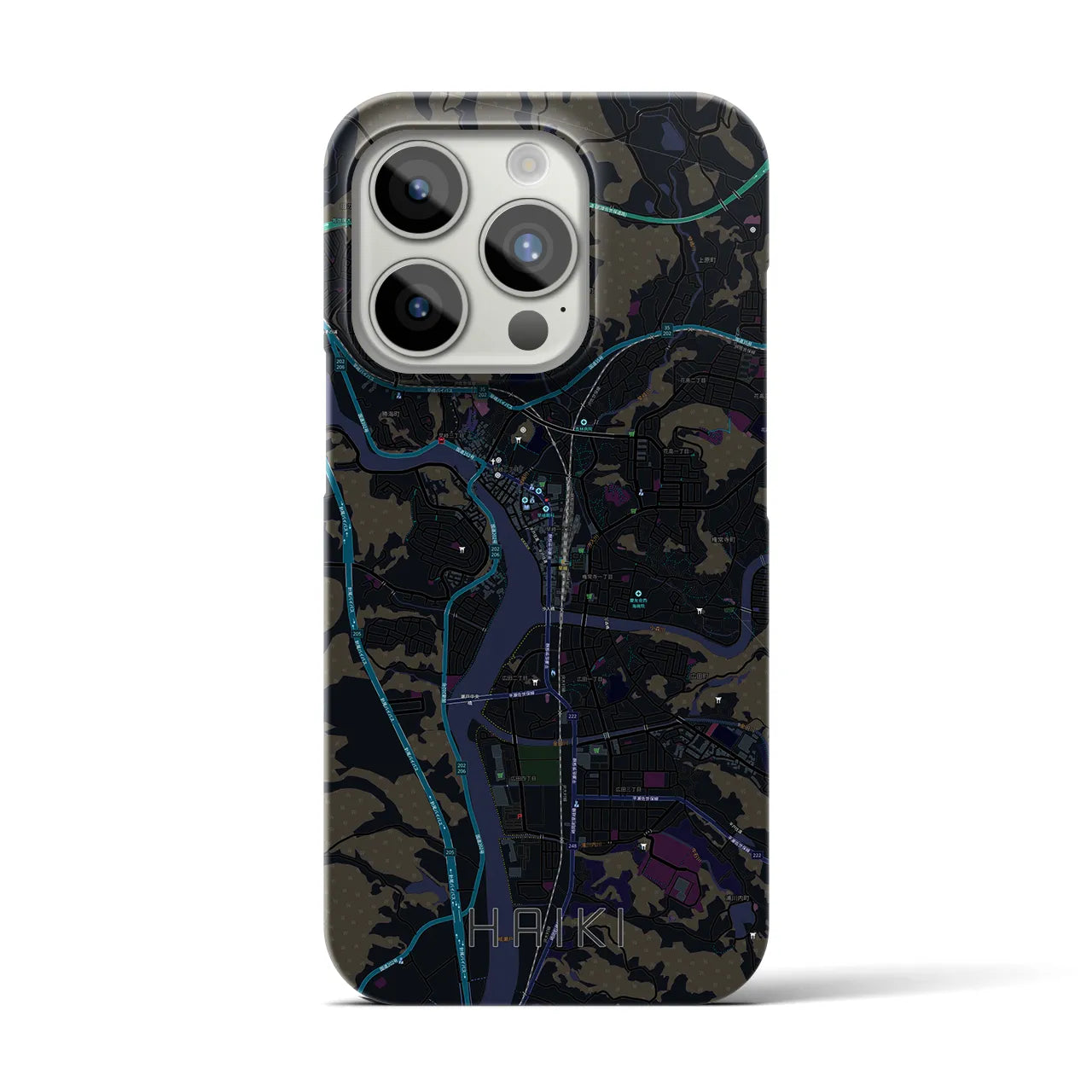 【早岐】地図柄iPhoneケース（バックカバータイプ・ブラック）iPhone 15 Pro 用